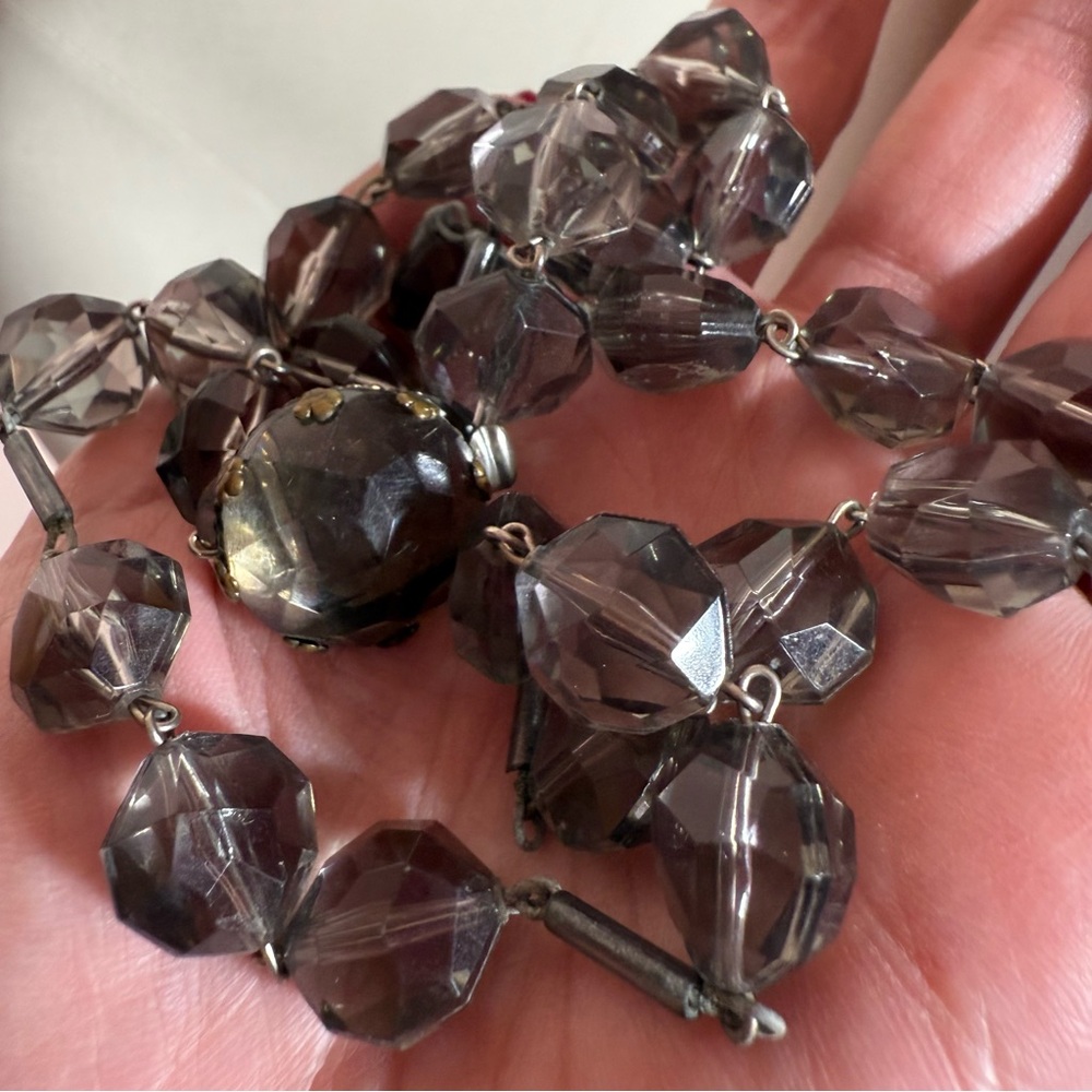 Vintage west Germany Smoky quartz early plastic art deco Flapper long necklace